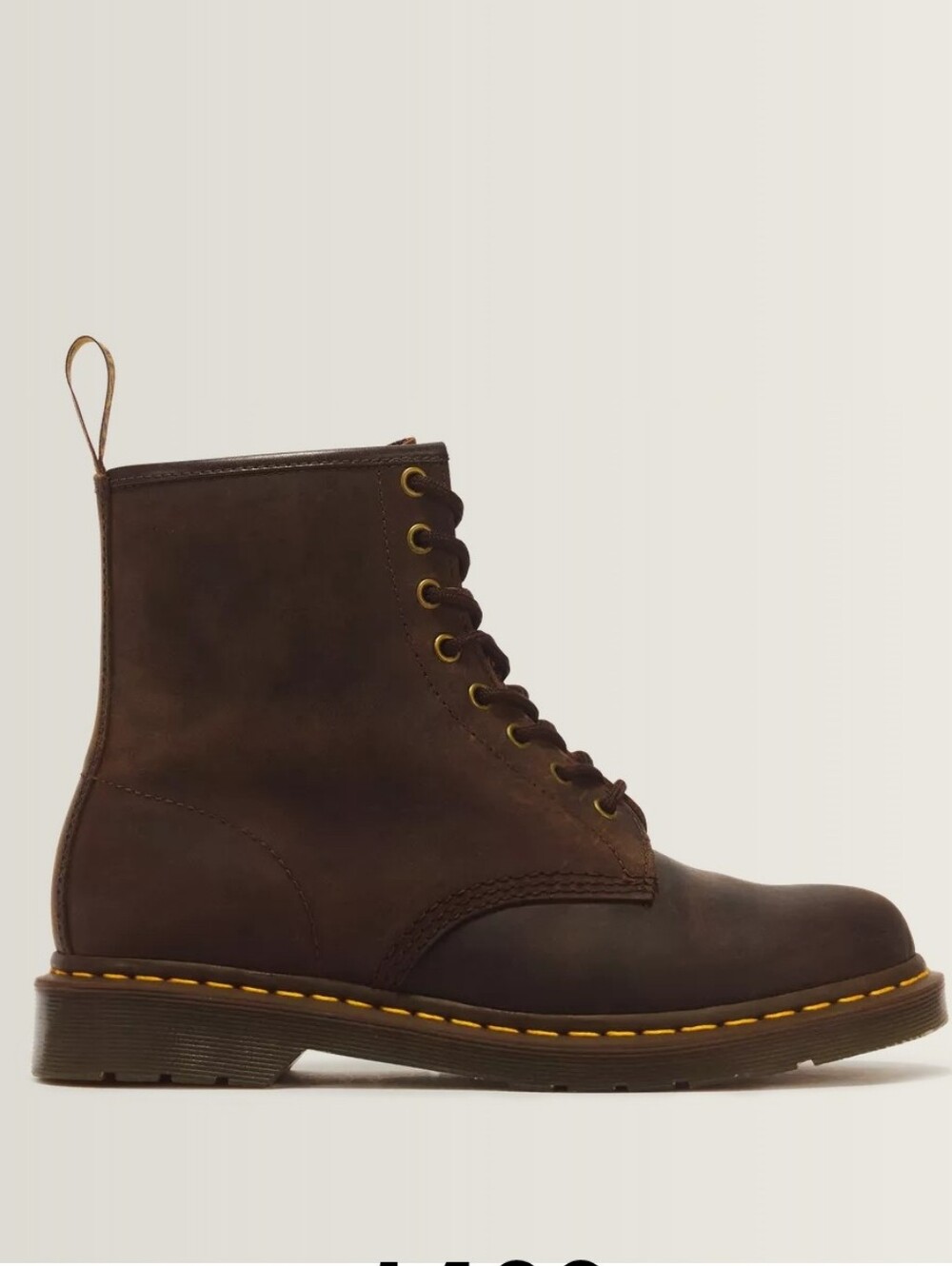 Dr. Martens Brown Leather 8-Eye Lace-Up Boot with Yellow Stitching